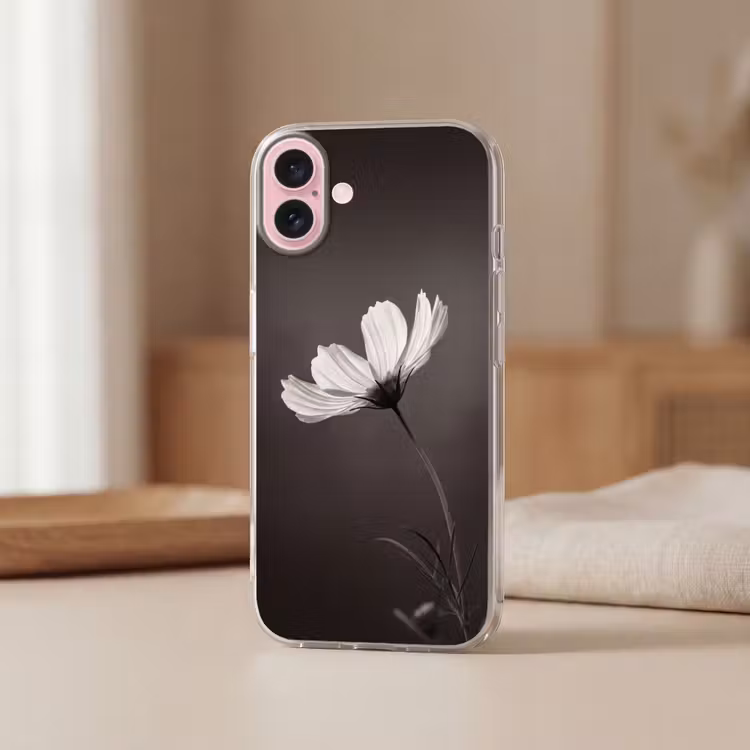 Telefoonhoesje - Bloem - Minimalistisch - Zwart - Wit — 3