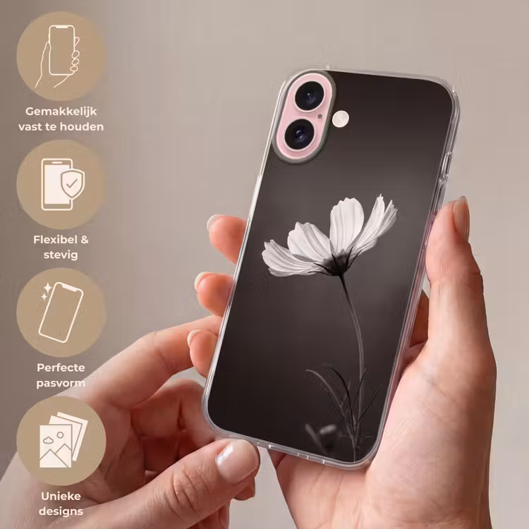 Telefoonhoesje - Bloem - Minimalistisch - Zwart - Wit — 4