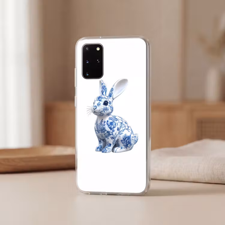 Telefoonhoesje - Delftsblauw - Haasje - Wit — 2