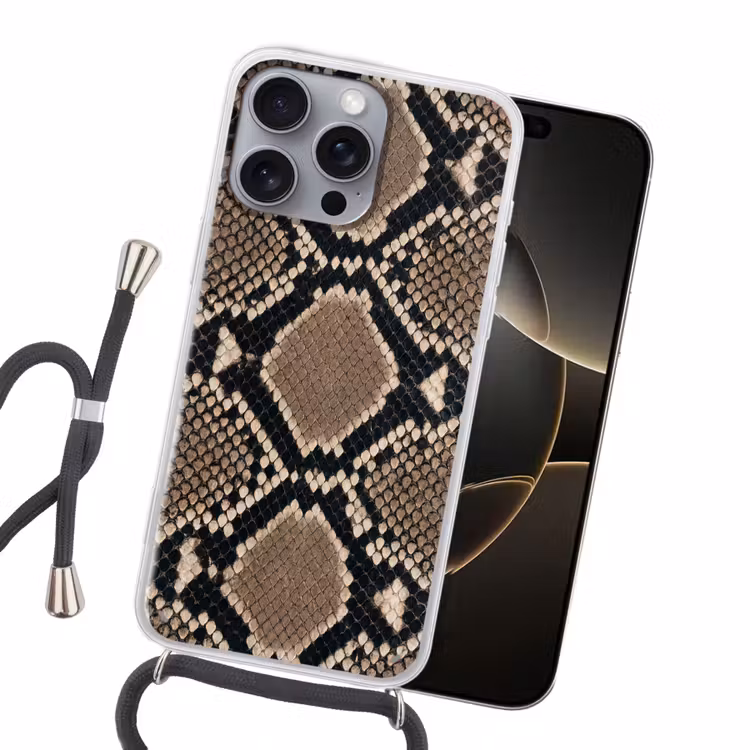 Telefoonhoesje crossbody - Slangenprint - Python - Bruin — 2
