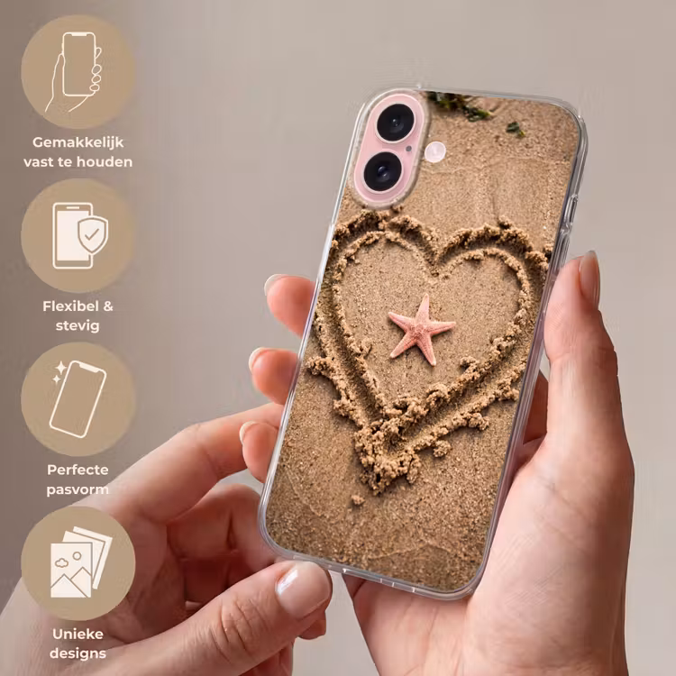Telefoonhoesje - Dieren - Hart - Strand - Zand - Roze — 4