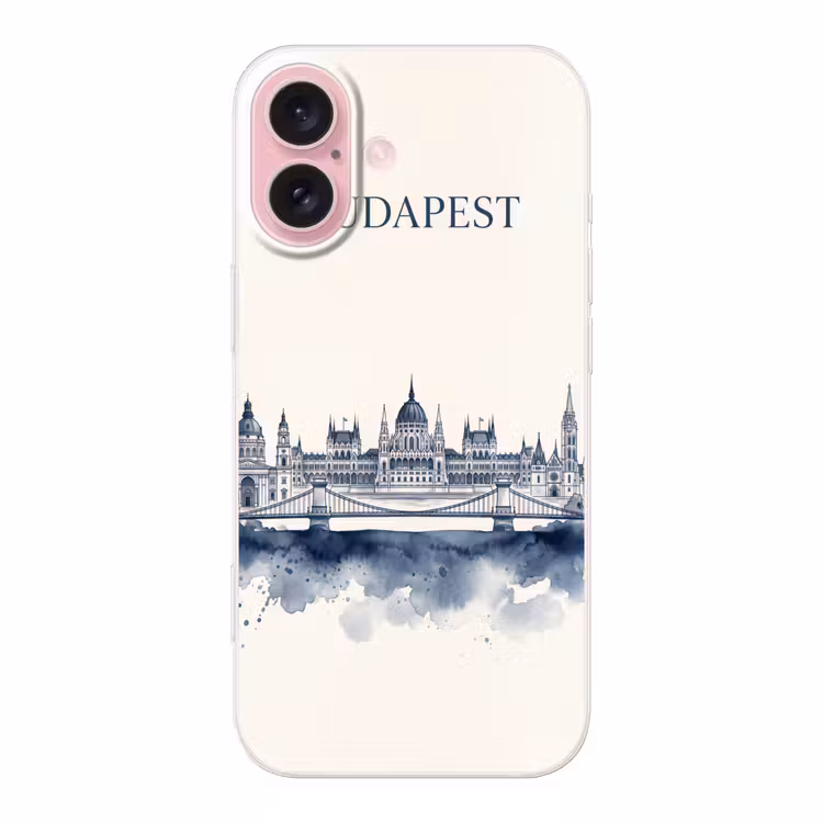 Telefoonhoesje - Boedapest - Skyline - Architectuur - Aquarel - Blauw — 1