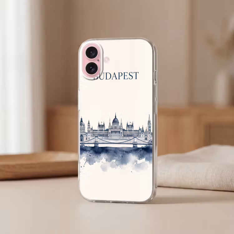 Telefoonhoesje - Boedapest - Skyline - Architectuur - Aquarel - Blauw — 3