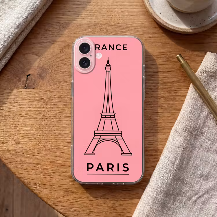 Telefoonhoesje - Eiffeltoren - Parijs - Architectuur - Minimalistisch - Roze — 2