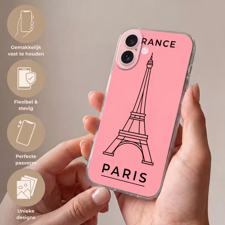 Telefoonhoesje - Eiffeltoren - Parijs - Architectuur - Minimalistisch - Roze — 4
