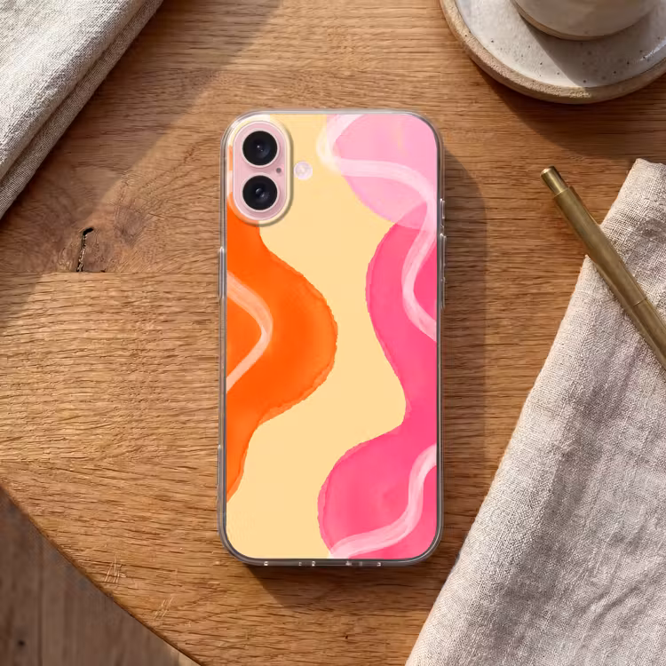 Telefoonhoesje - Abstract - Aquarel - Organisch - Oranje - Roze — 2