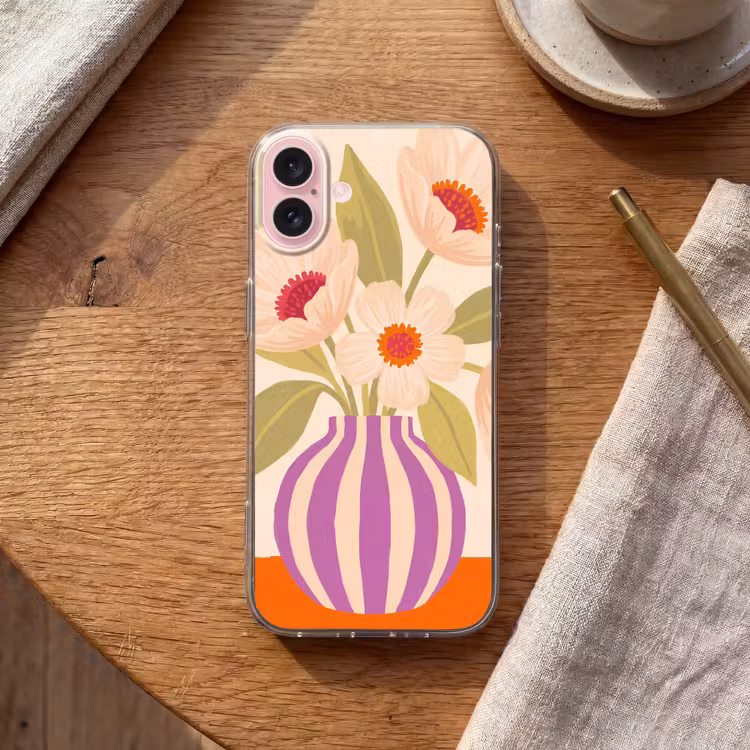 Telefoonhoesje - Bloemen - Vaas - Abstract - Paars - Oranje — 2