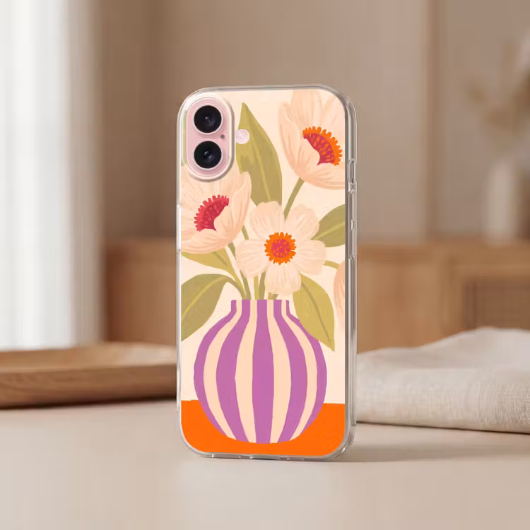 Telefoonhoesje - Bloemen - Vaas - Abstract - Paars - Oranje — 3