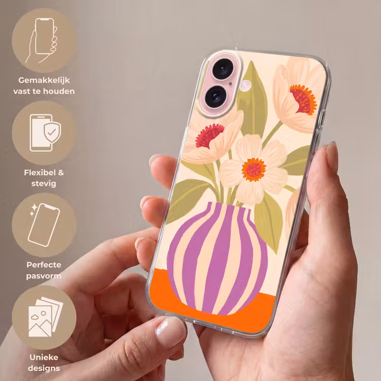 Telefoonhoesje - Bloemen - Vaas - Abstract - Paars - Oranje — 4