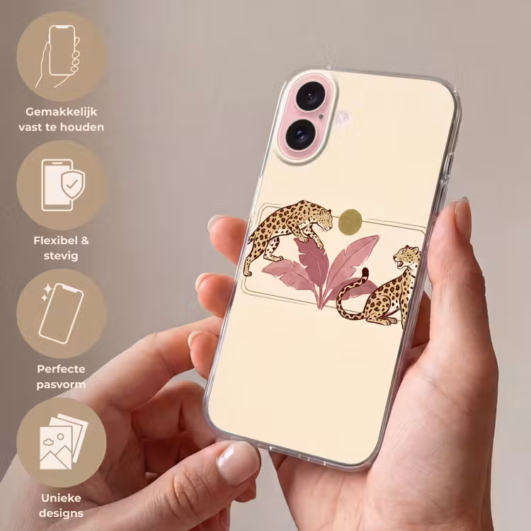 Telefoonhoesje - Dieren - Kat - Jungle - Illustratie - Beige — 4