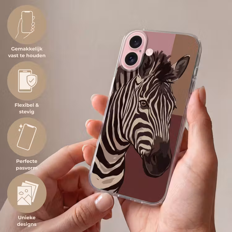 Telefoonhoesje - Dieren - Zebrahoofd - Wildlife - Modern - Bruin — 4