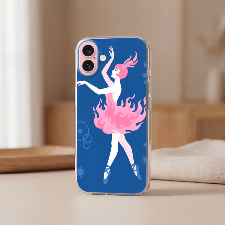 Telefoonhoesje - Danseres - Vlammenrok - Abstract - Roze - Blauw — 3