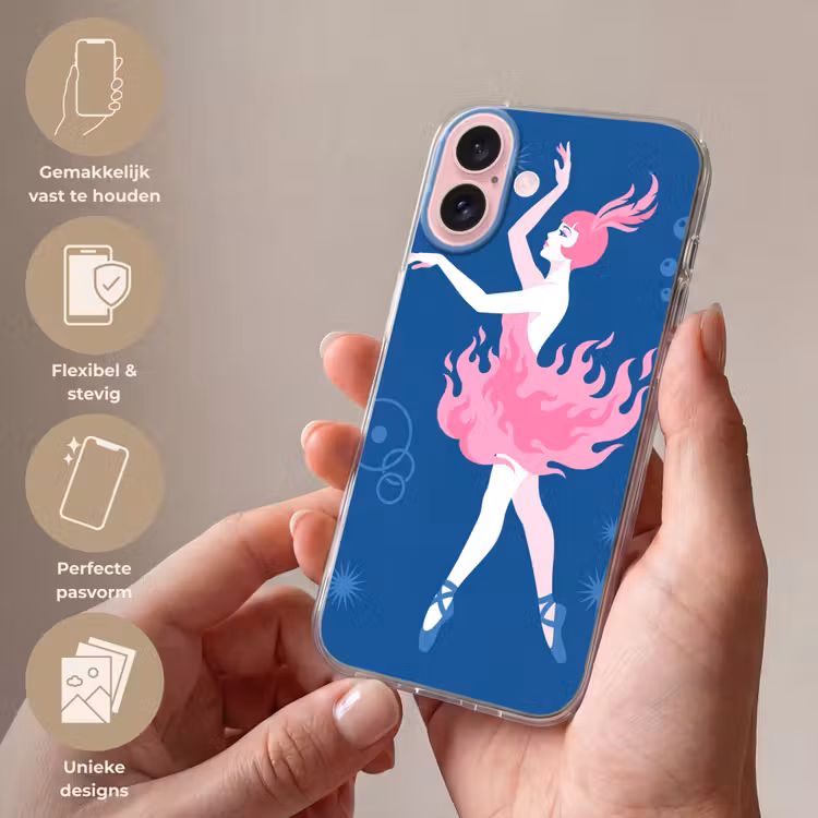 Telefoonhoesje - Danseres - Vlammenrok - Abstract - Roze - Blauw — 4