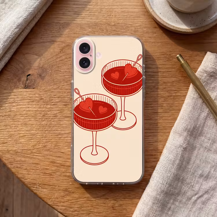 Telefoonhoesje - Cocktail - Hartjes - Liefde - Illustratie - Rood — 2