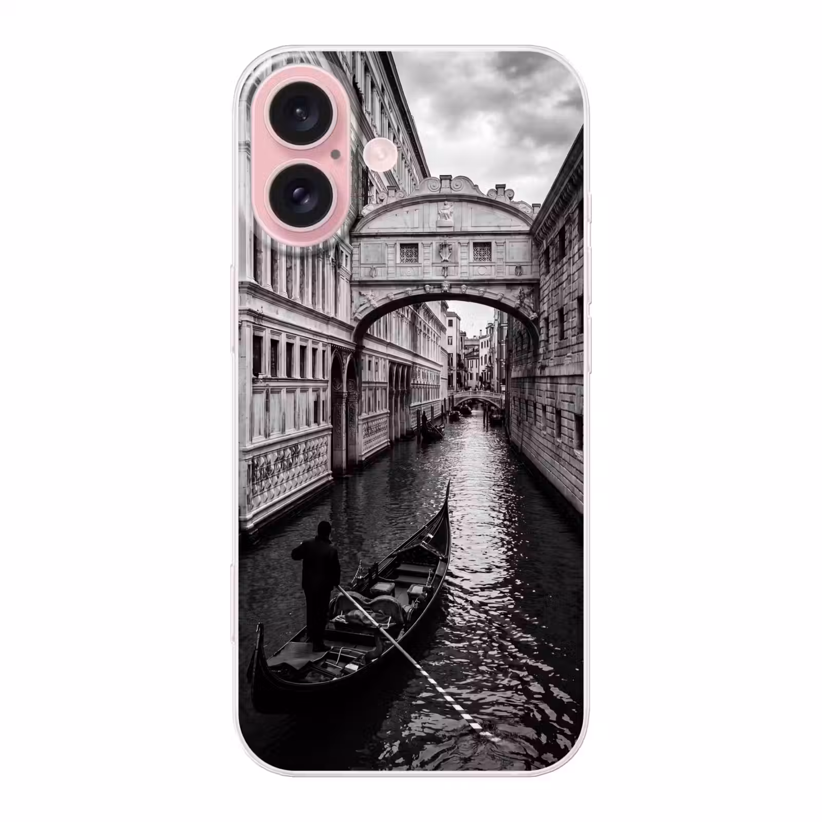 Telefoonhoesje - Boot - Waterweg - Stad - Zwart-wit - Architectuur — 1
