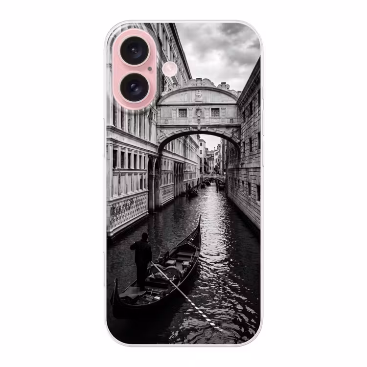 Telefoonhoesje - Boot - Waterweg - Stad - Zwart-wit - Architectuur — 1