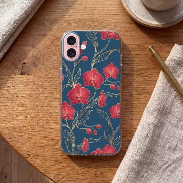 Telefoonhoesje - Bloemen - Rood - Goud — 2