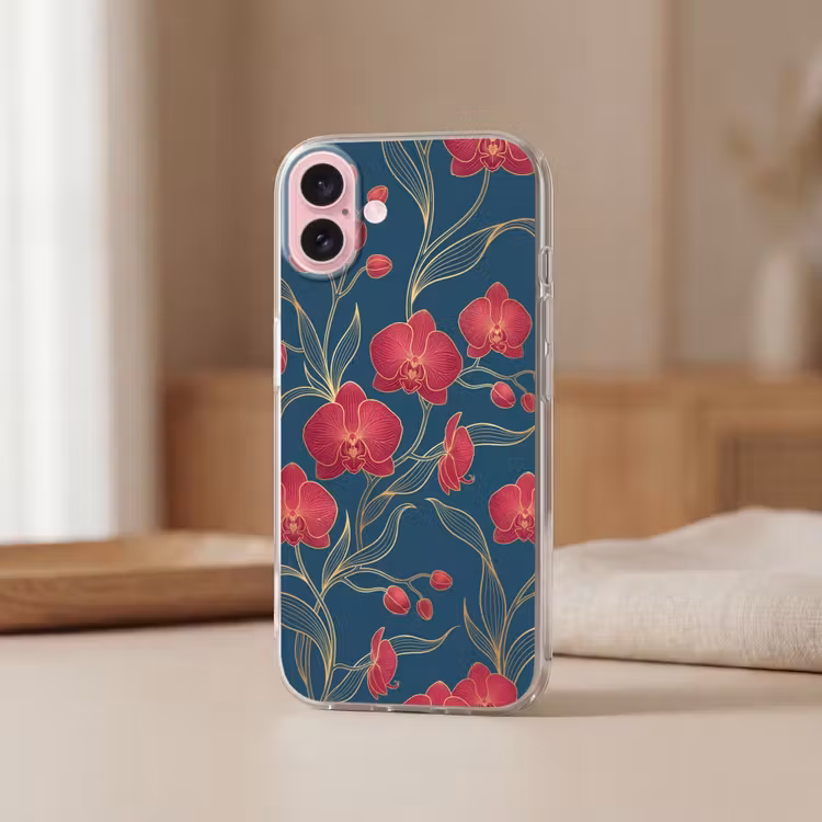 Telefoonhoesje - Bloemen - Rood - Goud — 3