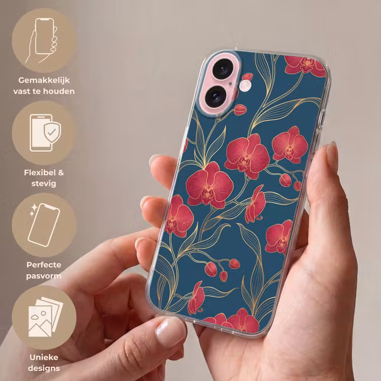 Telefoonhoesje - Bloemen - Rood - Goud — 4