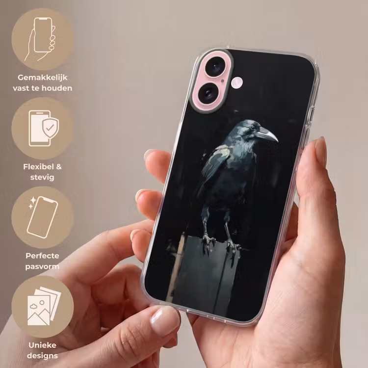 Telefoonhoesje - Raaf - Vogels - Zwart — 4