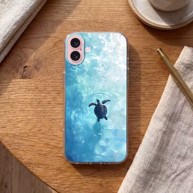 Telefoonhoesje - Schildpad - Zee - Blauw - Schittering — 2