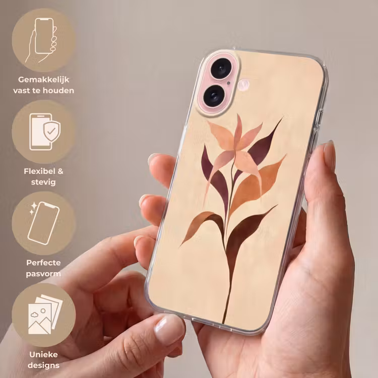 Telefoonhoesje - Minimalistisch - Bloem - Bladeren - Beige — 4