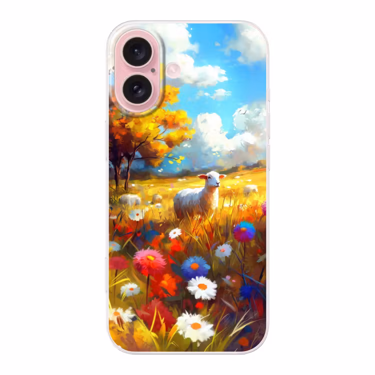 Telefoonhoesje - Schaap - Weide - Bloemen — 1