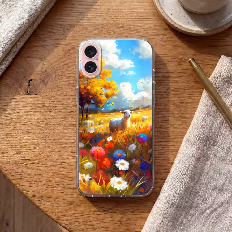 Telefoonhoesje - Schaap - Weide - Bloemen — 2