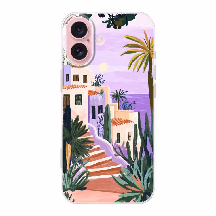 Telefoonhoesje - Huizen - Minimalistisch - Palmbomen - Kust — 1