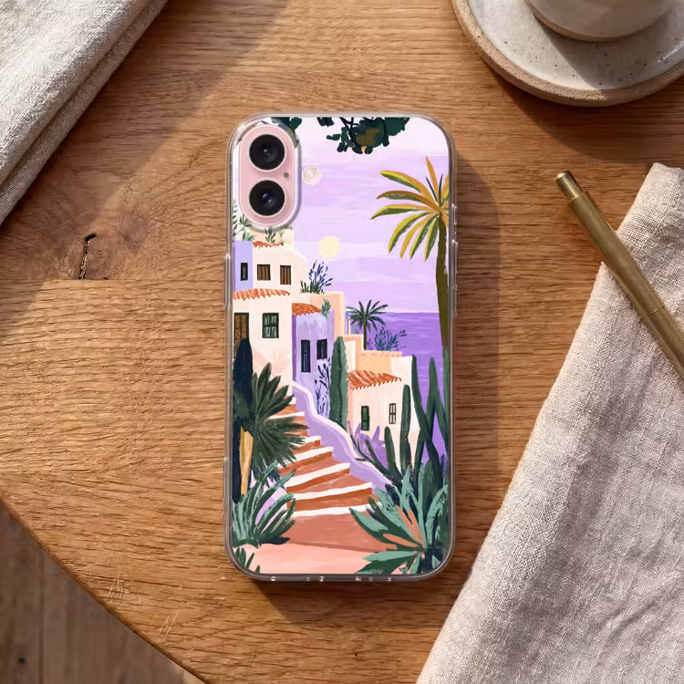 Telefoonhoesje - Huizen - Minimalistisch - Palmbomen - Kust — 2