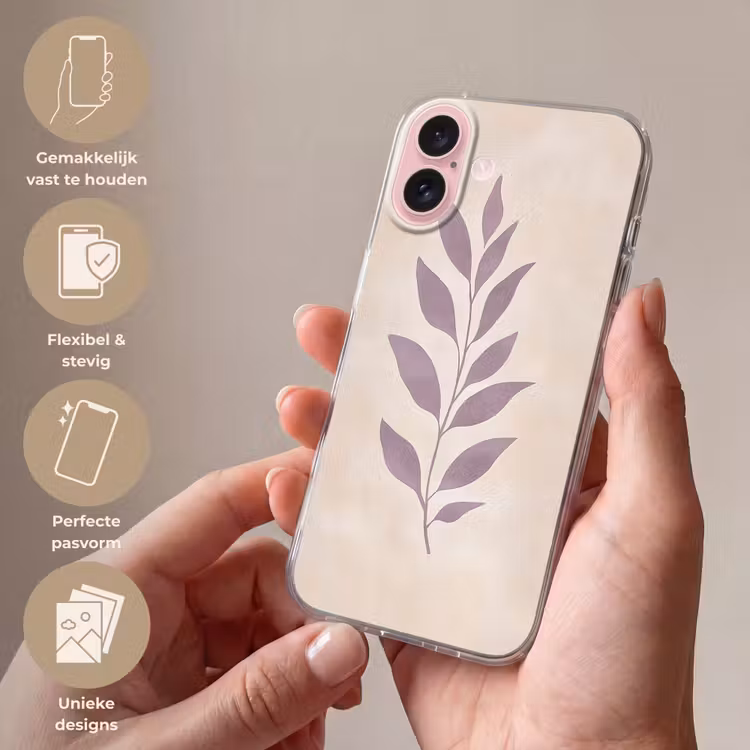 Telefoonhoesje - Tak - Bladeren - Minimalistisch - Beige — 4