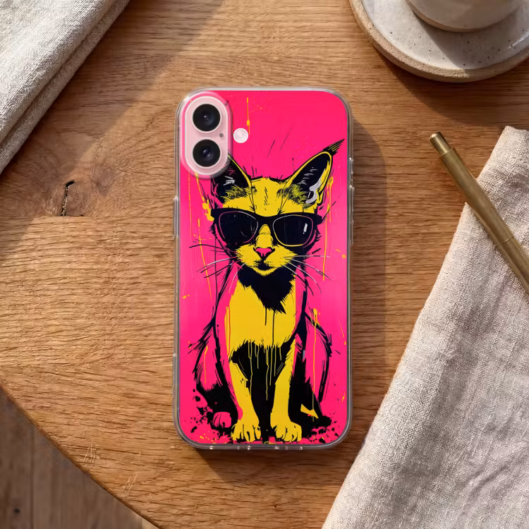 Telefoonhoesje - Kat - Art - Zonnebril - Roze — 2