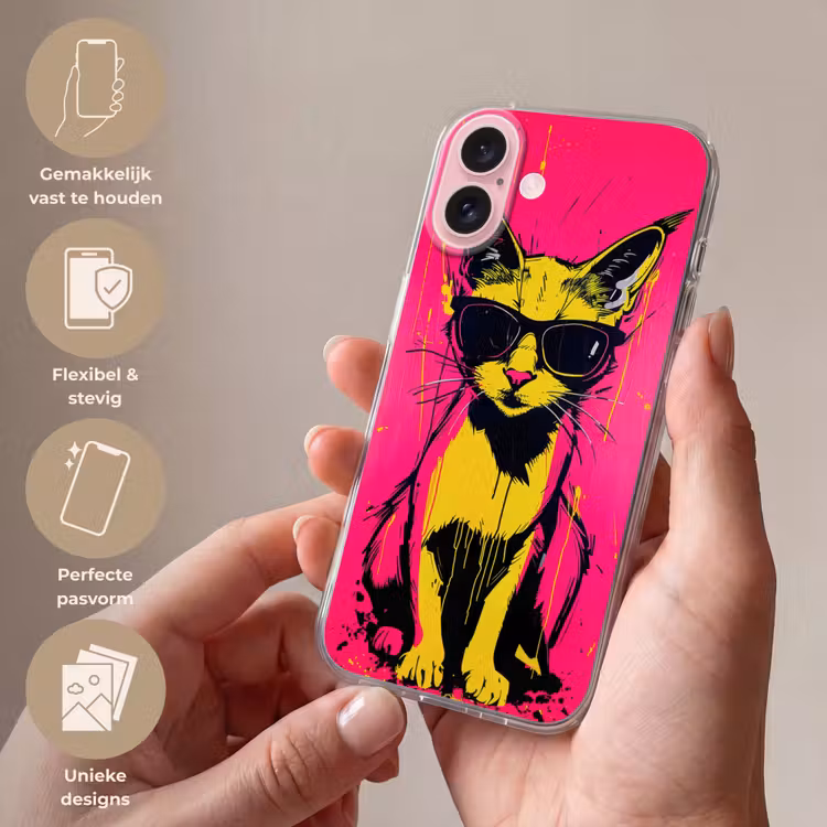 Telefoonhoesje - Kat - Art - Zonnebril - Roze — 4