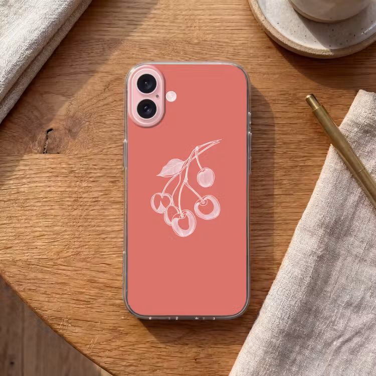 Telefoonhoesje - Lijnillustratie - Kersen - Tak - Wit — 2