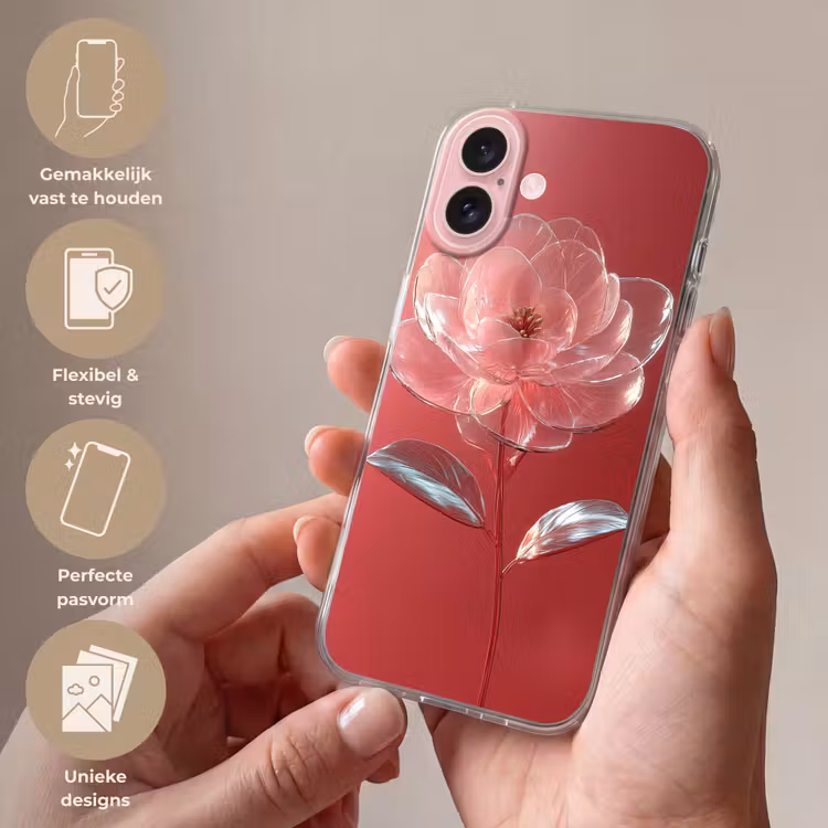 Telefoonhoesje - Sierlijk - Bloem - Roze - Glazen — 4