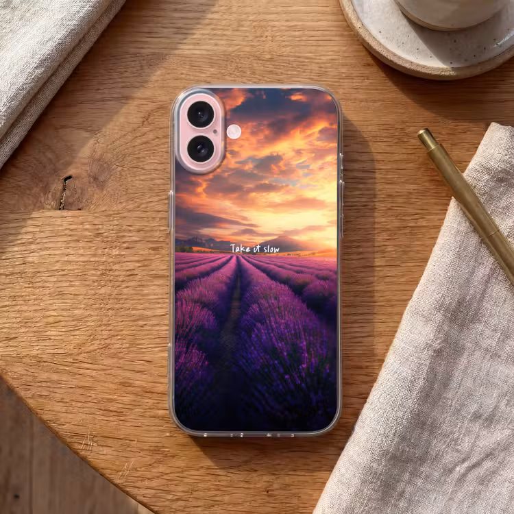 Telefoonhoesje - Lavendelveld - Quote - Zonsondergang — 2