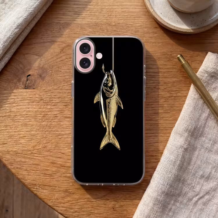 Telefoonhoesje - Goud - Vis - Haak - Zwart — 2