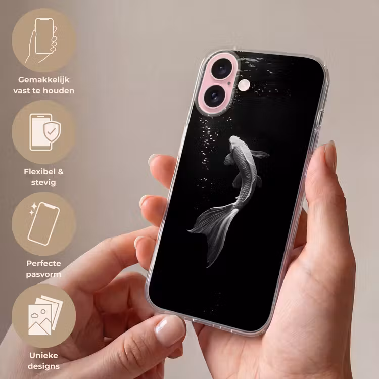 Telefoonhoesje - Koi - Vis - Wit - Zwart — 4