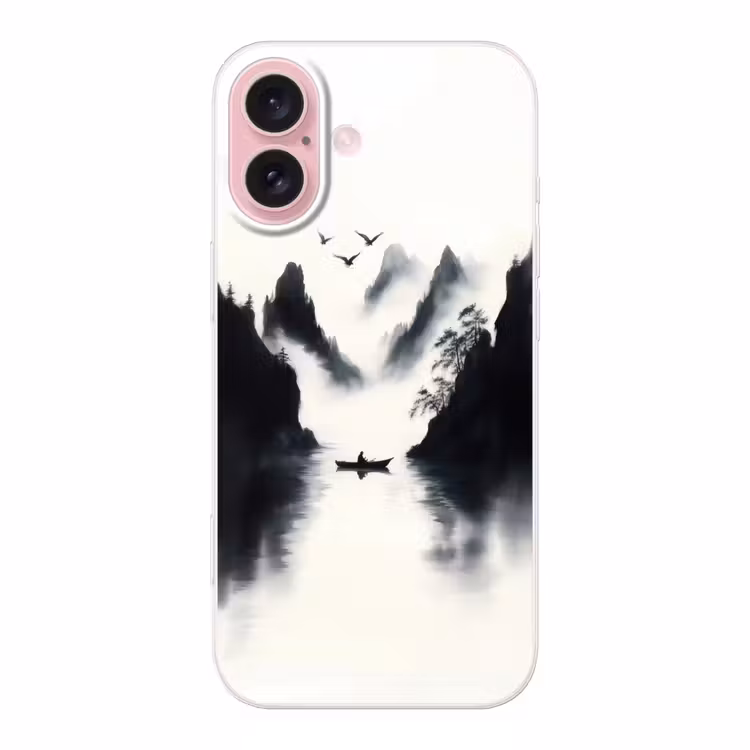 Telefoonhoesje - Roeiboot - Mistig - Bergen - Vogels — 1