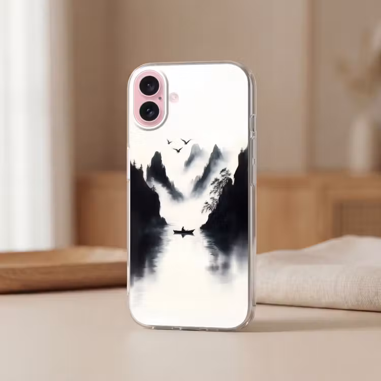 Telefoonhoesje - Roeiboot - Mistig - Bergen - Vogels — 3