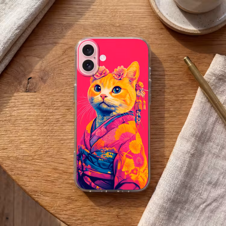 Telefoonhoesje - Kat - Kimono - Bloemen - Roze — 2