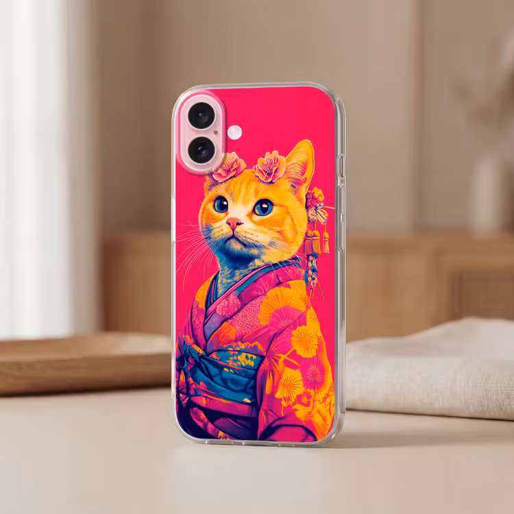 Telefoonhoesje - Kat - Kimono - Bloemen - Roze — 3