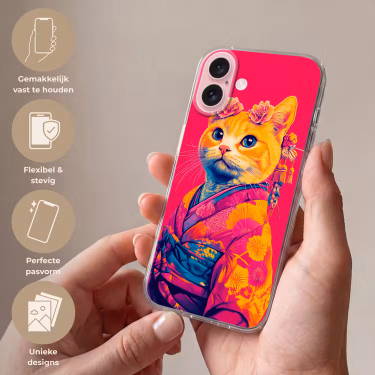 Telefoonhoesje - Kat - Kimono - Bloemen - Roze — 4