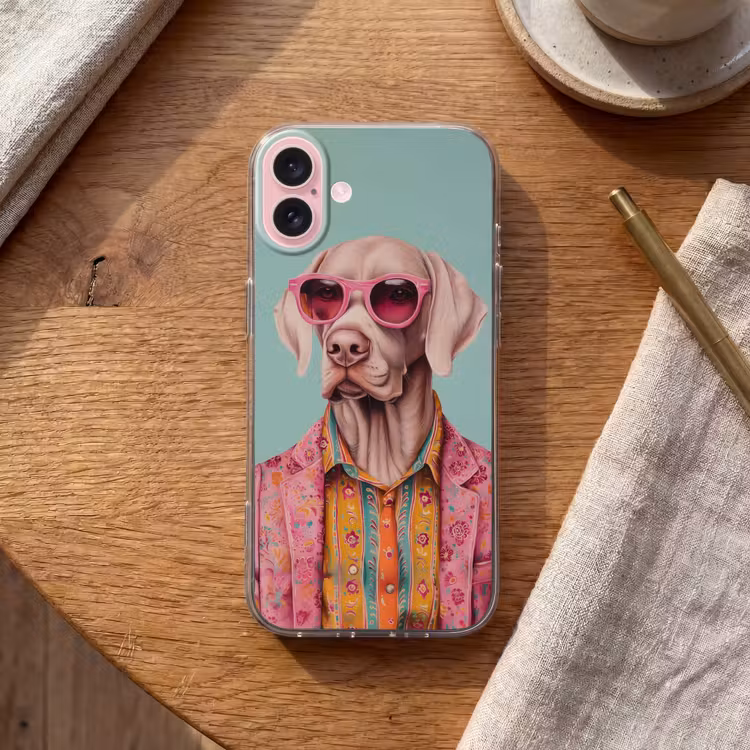 Telefoonhoesje - Hond - Overhemd - Bloemen - Bril — 2