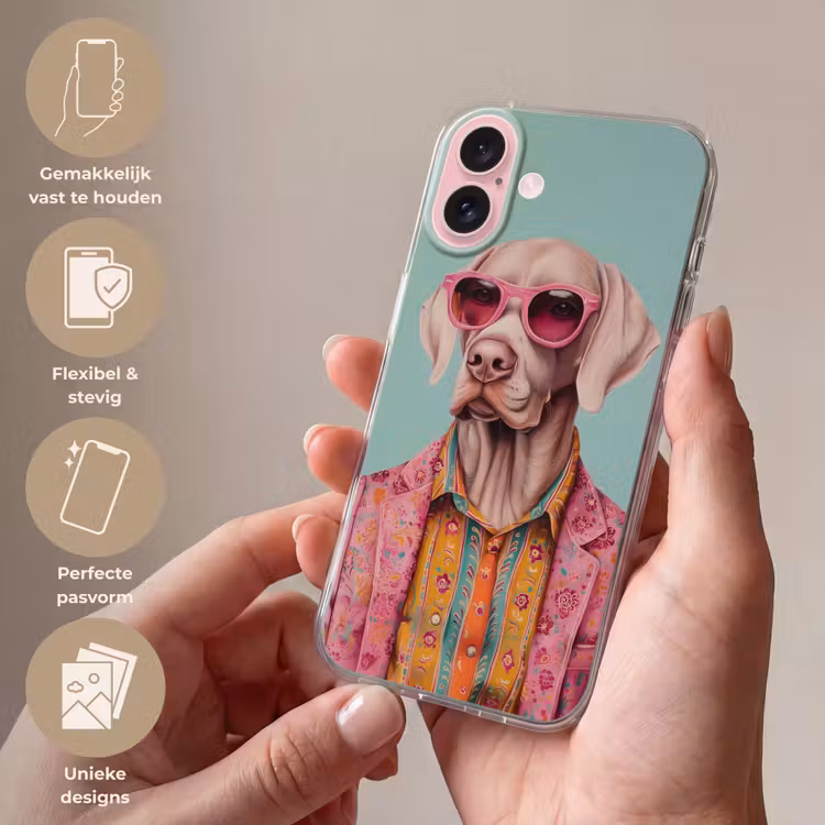 Telefoonhoesje - Hond - Overhemd - Bloemen - Bril — 4
