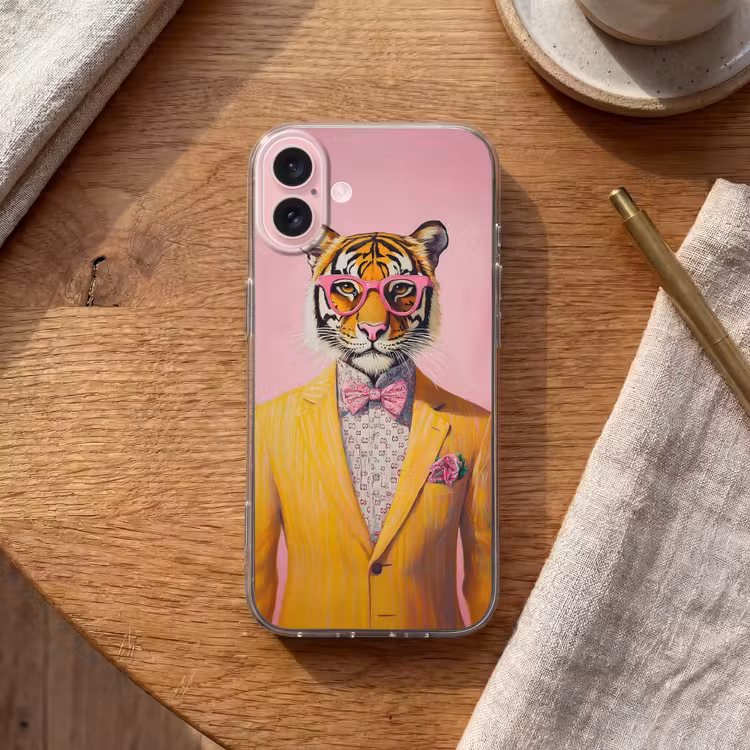 Telefoonhoesje - Tijger - Bril - Geel - Jasje — 2