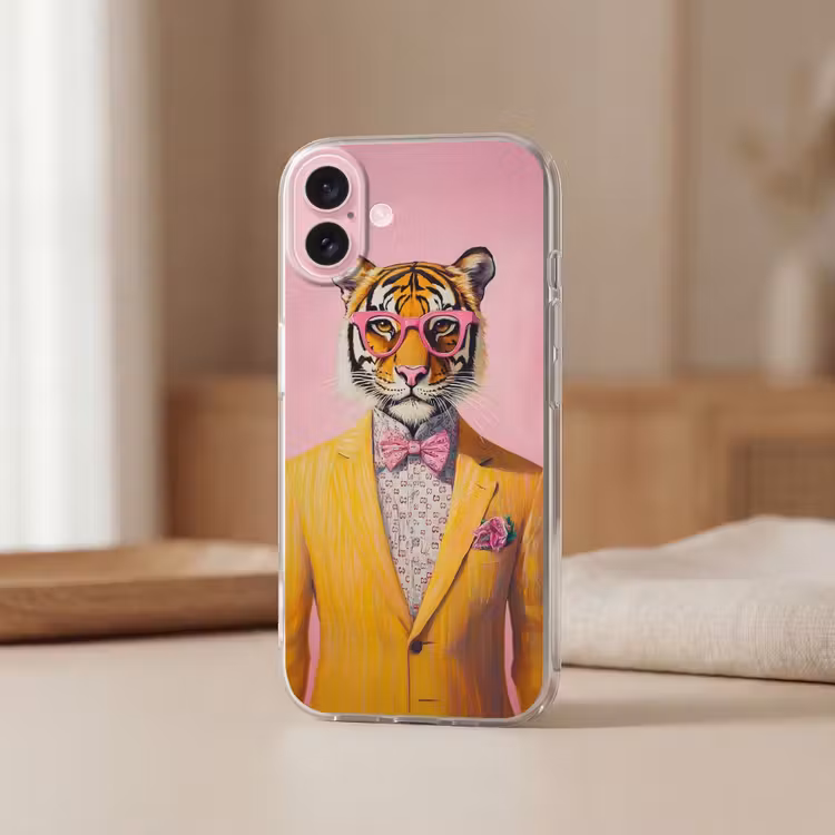 Telefoonhoesje - Tijger - Bril - Geel - Jasje — 3
