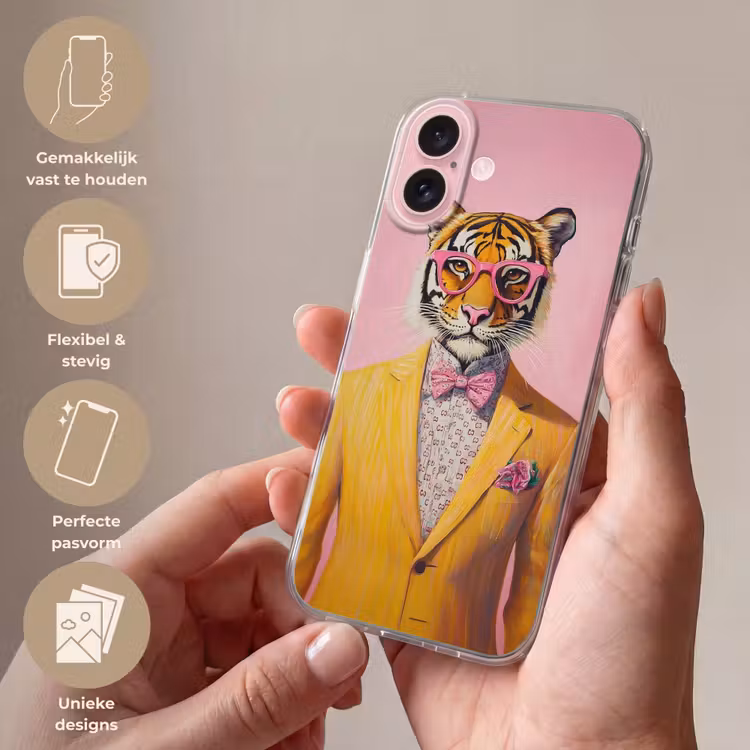 Telefoonhoesje - Tijger - Bril - Geel - Jasje — 4