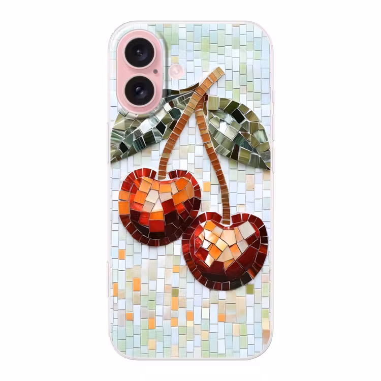 Telefoonhoesje - Kersen - Rood - Mozaïek - Blaadjes — 1