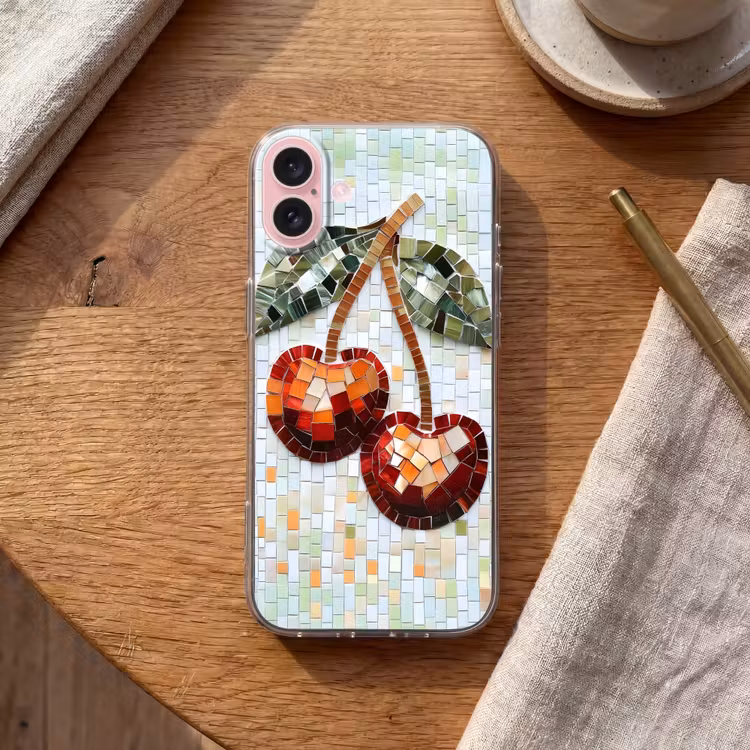 Telefoonhoesje - Kersen - Rood - Mozaïek - Blaadjes — 2